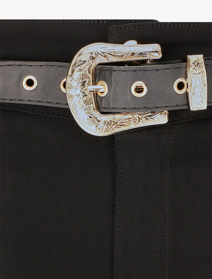 Pantalon coupe skinny à 2 boutons et ceinture - Noir - 3