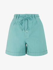 Short uni à revers effet lin - Turquoise - 4