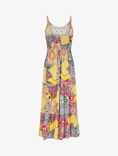 Robe longue motif patchwork à fines bretelles - Jaune - 2