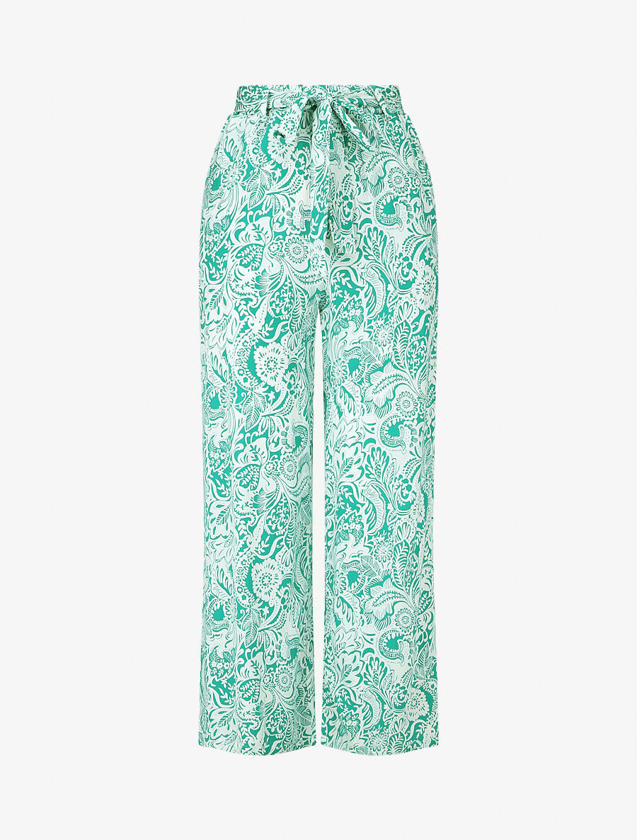 Pantalon fluide à imprimé feuillage - Vert - 1