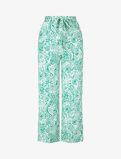 Pantalon fluide à imprimé feuillage - Vert - 1