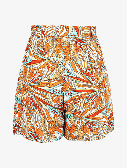 Short élastiqué imprimé mandala - Orange - 2