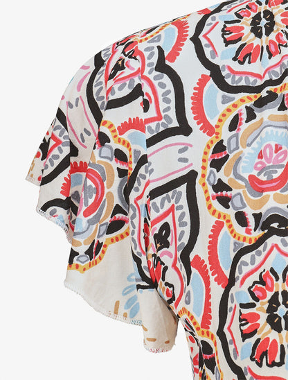Robe longues motif floral à mancherons - Noir/blanc - 3