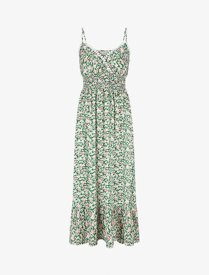 Robe imprimé fleuri à fines bretrelles - Vert - 1