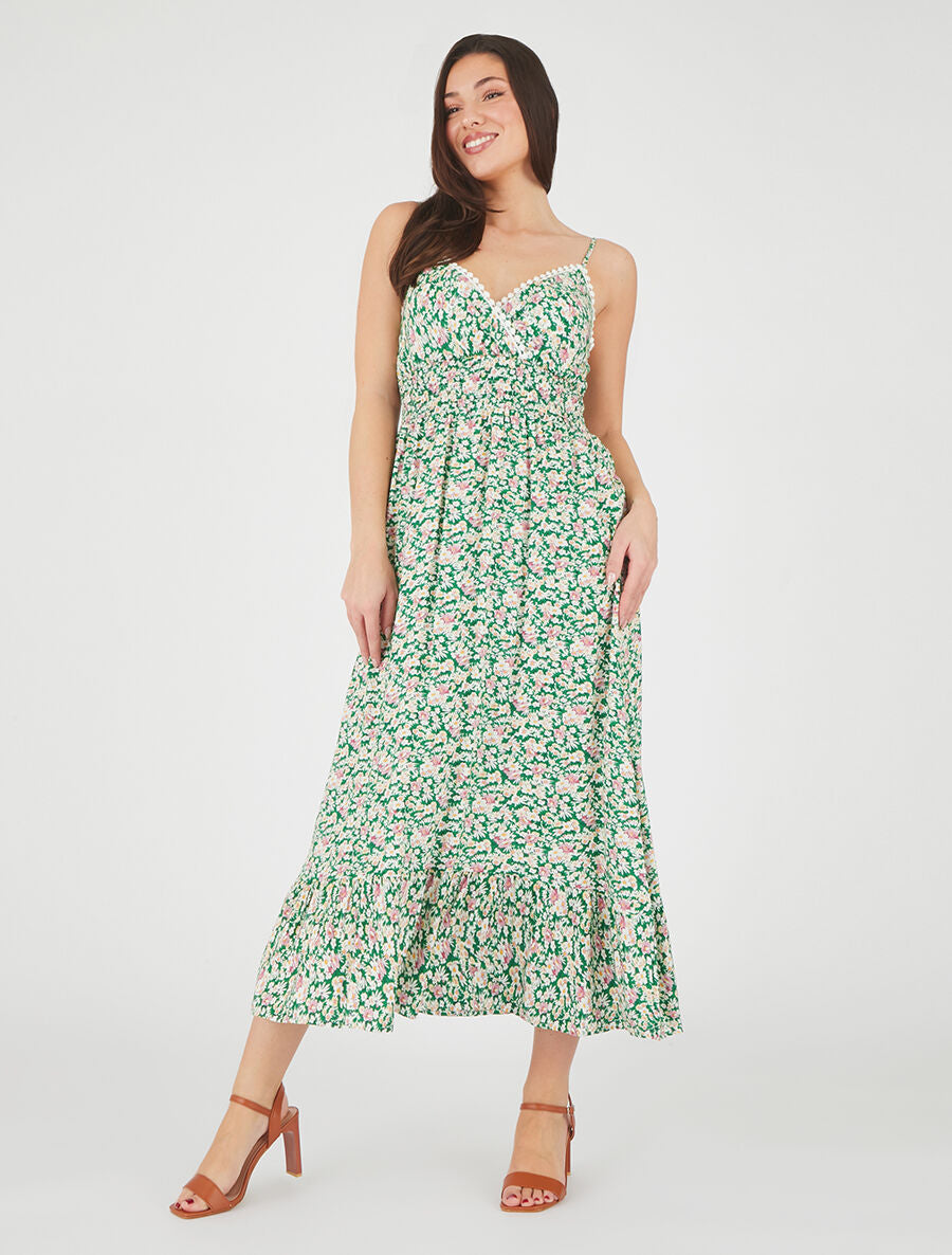 Robe imprimé fleuri à fines bretrelles - Vert - 4
