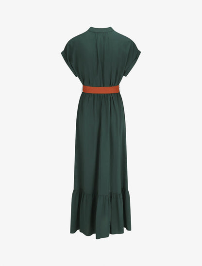 Robe longue unie manches courtes - Vert sapin - 2