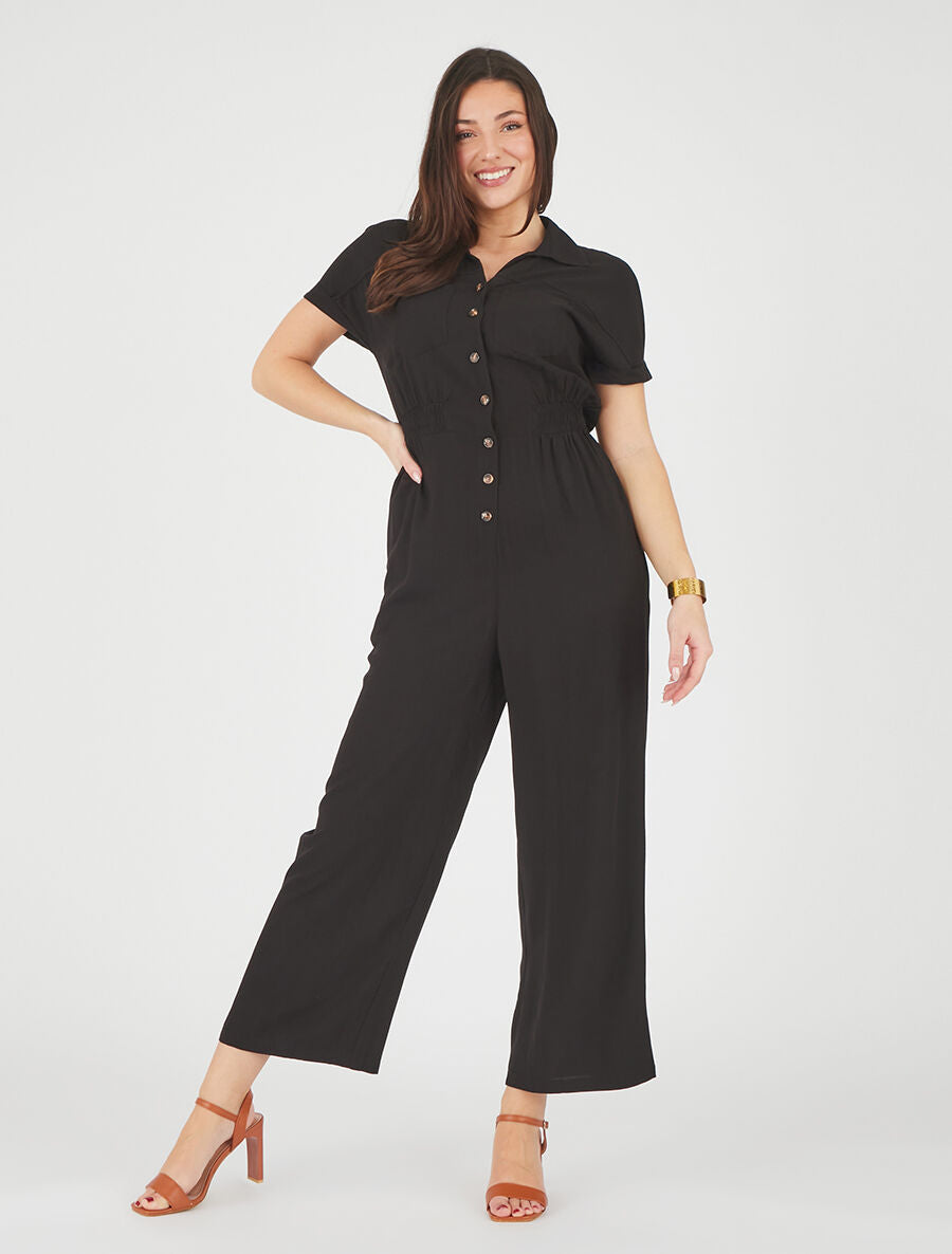 Combinaison ample style chemise manches courtes - Noir - 4