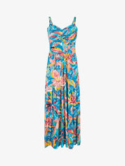 Robe longue fleurie évasée à fines bretelles - Bleu/rose - 4