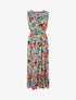 Robe longue évasée imprimé tropical sans manches - Noir/turquoise - 1