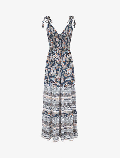 Robe longue imprimé foulard et mosaïque - Marine - 2