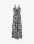 Robe longue évasée imprimé fleur irisé à bretelles - Marine - 4