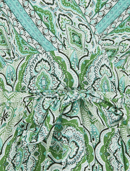 Robe longue évasée imprimé arabesque fleuri à bretelles - Vert - 3