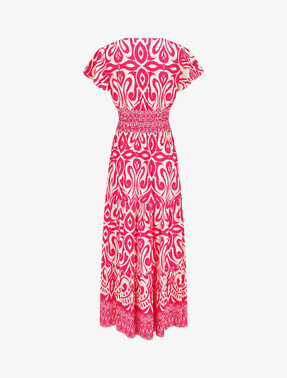 Robe longue à manches courtes imprimé graphique - Fuchsia - 2