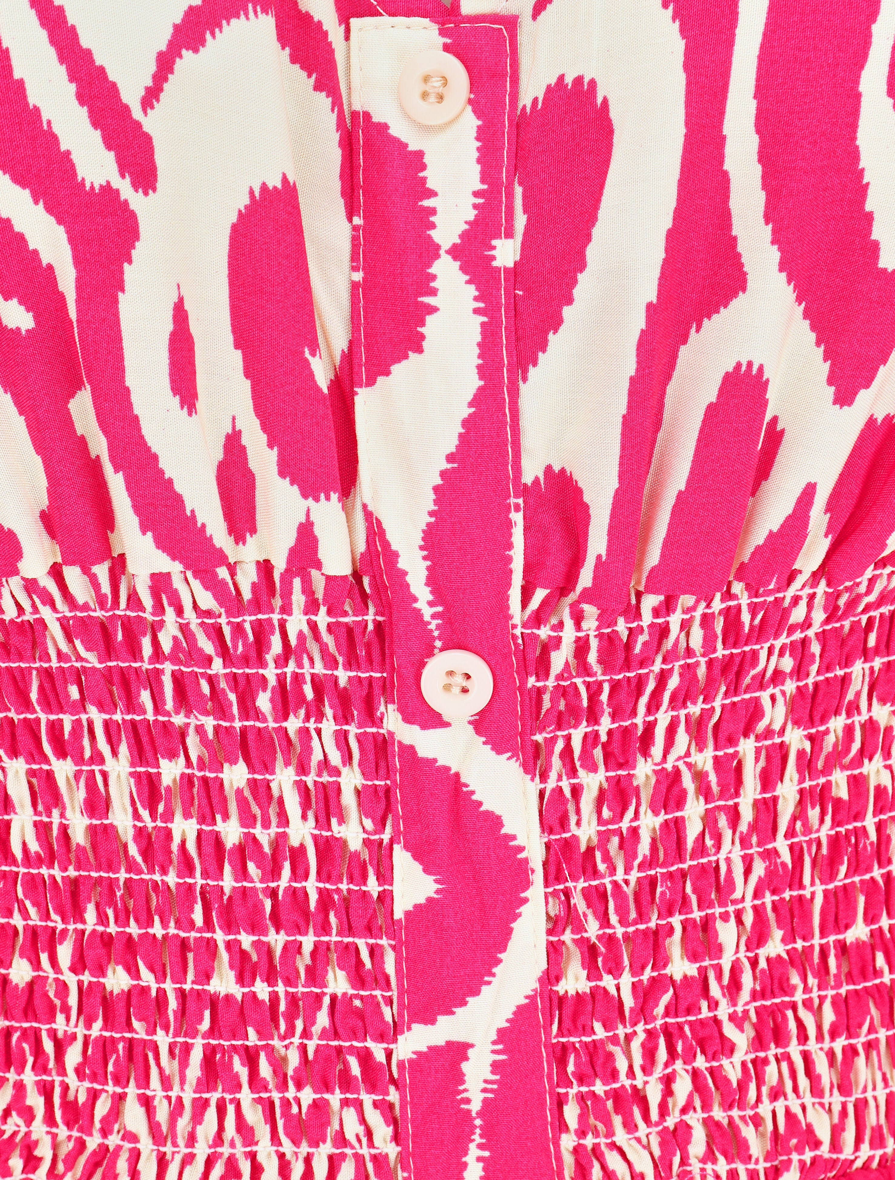 Robe longue à manches courtes imprimé graphique - Fuchsia - 3