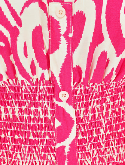 Robe longue à manches courtes imprimé graphique - Fuchsia - 3