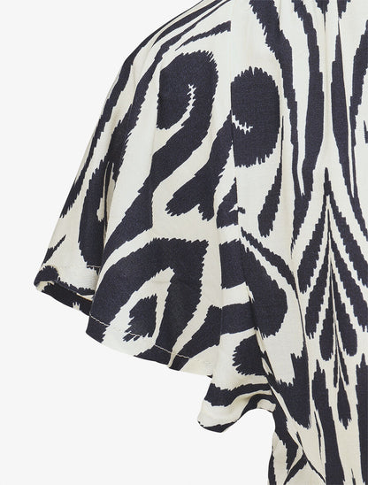Robe longue à manches courtes imprimé graphique - Marine - 3