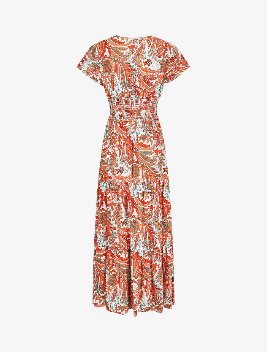 Robe longue à manches courtes imprimé cachemire - Orange - 2