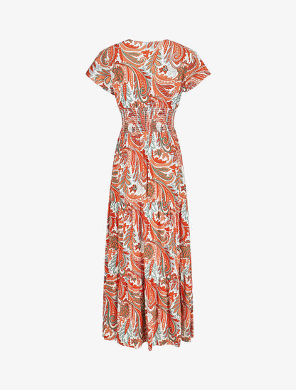 Robe longue à manches courtes imprimé cachemire - Orange - 2