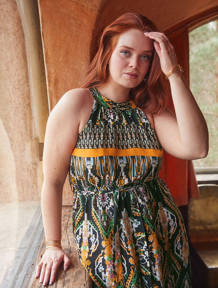 Robe longue à col américain - Noir - 5