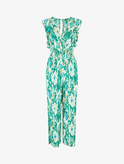 Combinaison élastiquée imprimé stylisé - Vert - 5