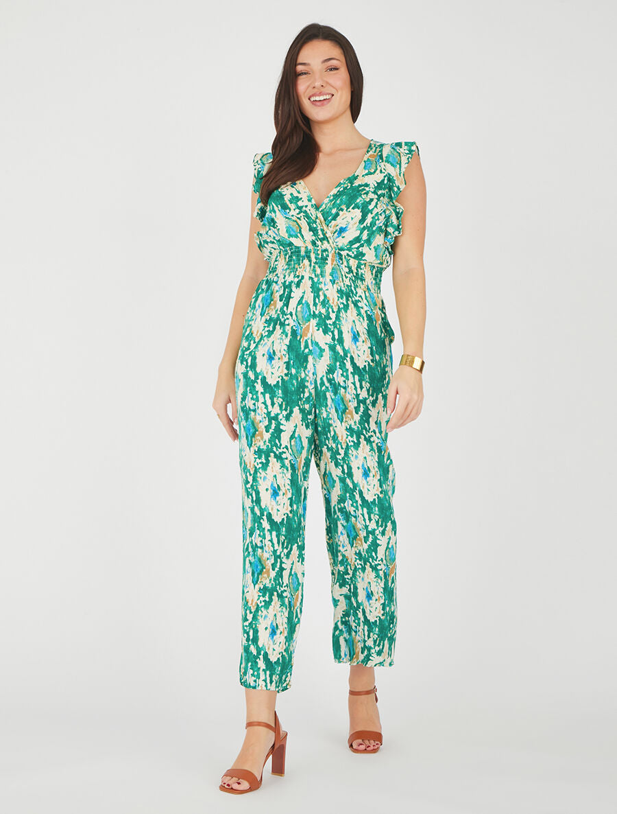 Combinaison élastiquée imprimé stylisé - Vert - 4