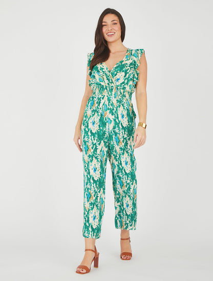 Combinaison élastiquée imprimé stylisé - Vert - 4