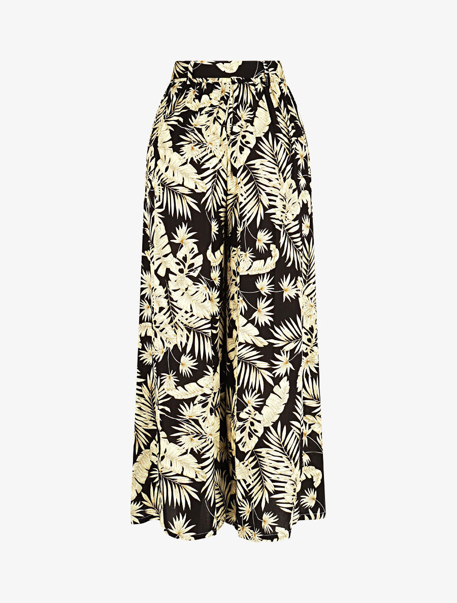 Pantalon fluide élastiqué imprimé feuillage - Noir - 2