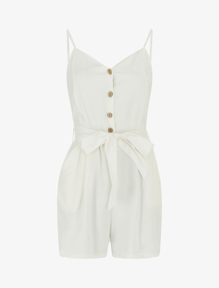 Combishort unie ceinturée - Blanc - 4