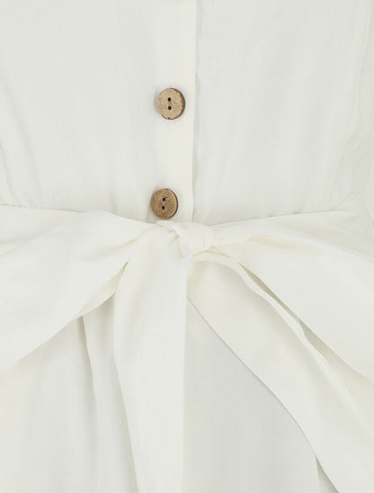 Combishort unie ceinturée - Blanc - 3