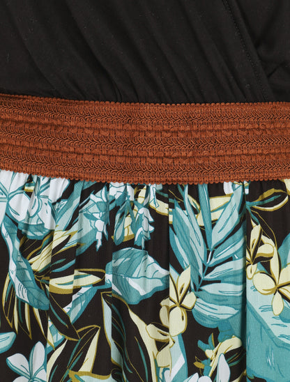 Robe élastiquée à jupe imprimé fleuri - Vert - 3