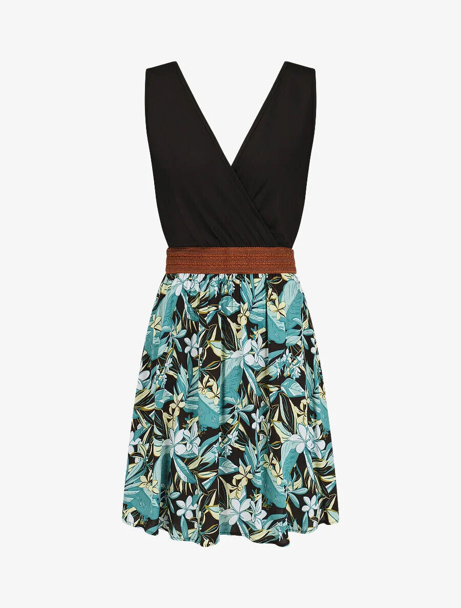 Robe élastiquée à jupe imprimé fleuri - Vert - 5
