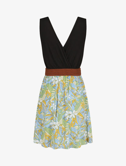 Robe élastiquée à jupe imprimé fleuri - Jaune - 2