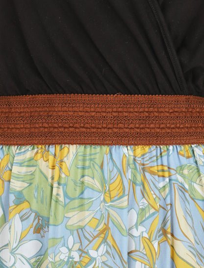 Robe élastiquée à jupe imprimé fleuri - Jaune - 3