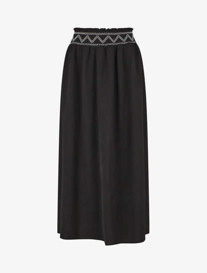 Jupe longue à taille élastiquée - Noir - 1