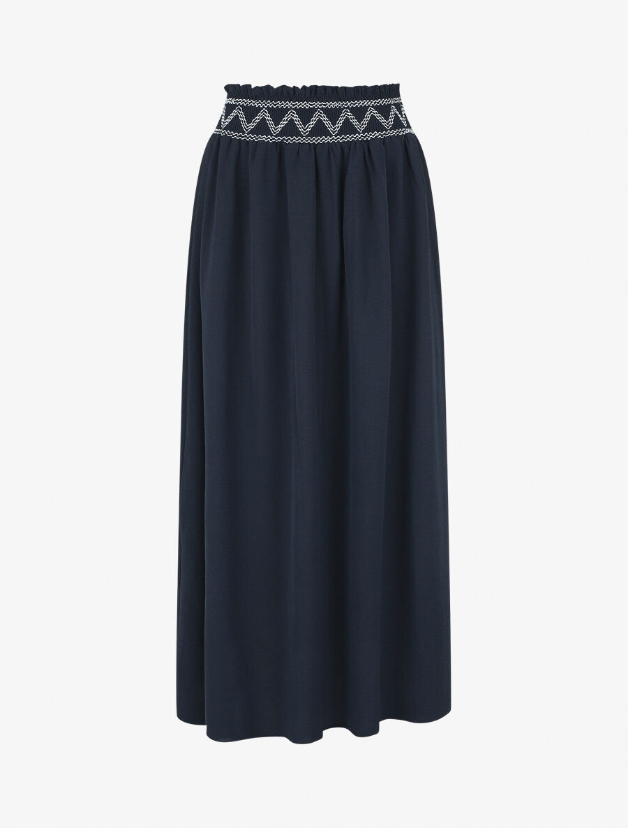 Jupe longue à taille élastiquée - Marine - 1