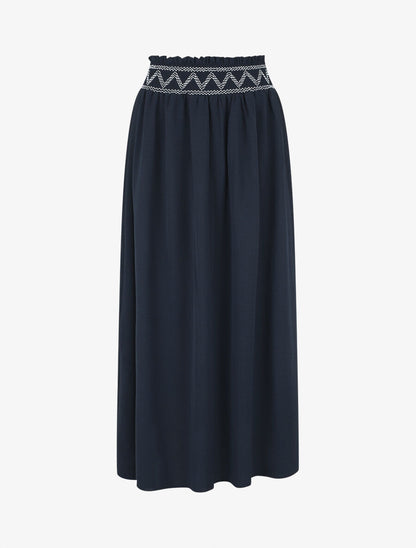 Jupe longue à taille élastiquée - Marine - 1