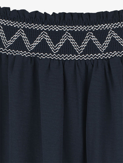 Jupe longue à taille élastiquée - Marine - 3
