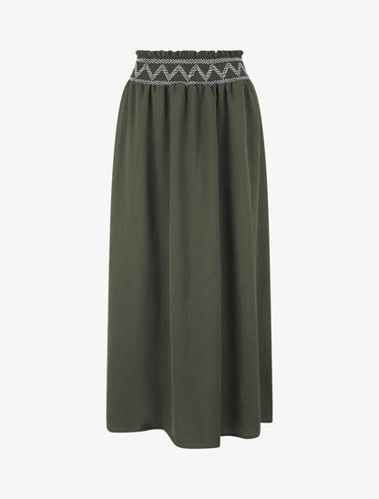 Jupe longue à taille élastiquée - Kaki - 1