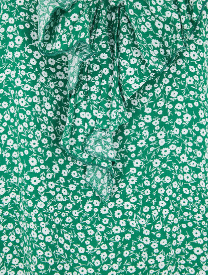 Top fleuri à col volanté - Vert - 3