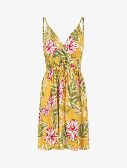 Robe à fines bretelles imprimé tropical - Jaune - 4