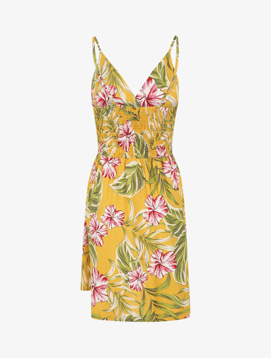 Robe à fines bretelles imprimé tropical - Jaune - 2