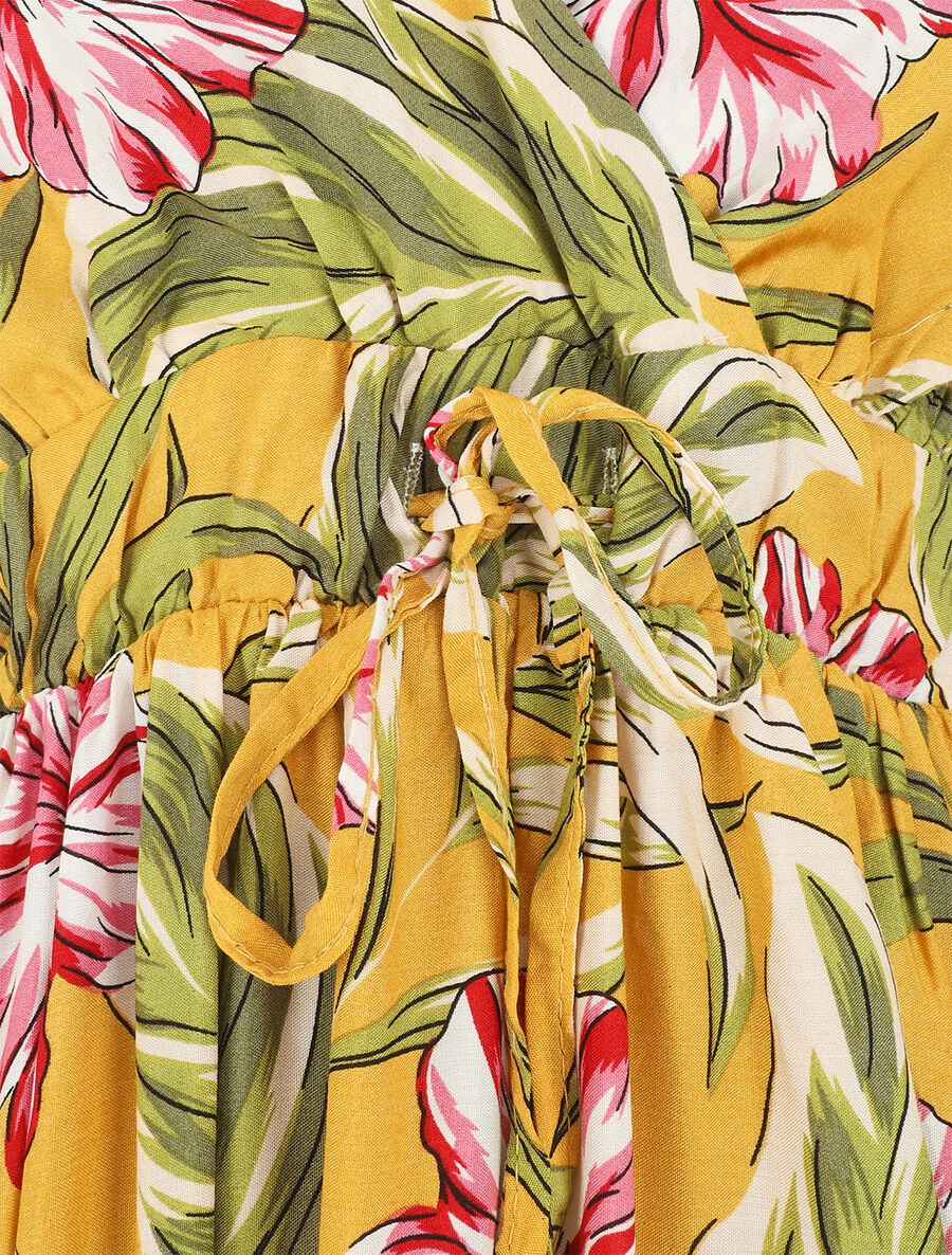 Robe à fines bretelles imprimé tropical - Jaune - 3
