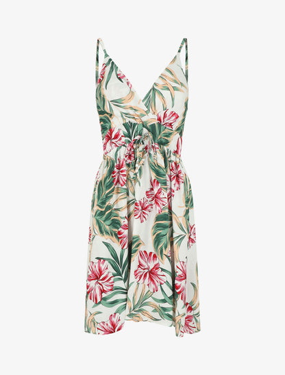 Robe à fines bretelles imprimé tropical - Blanc - 4