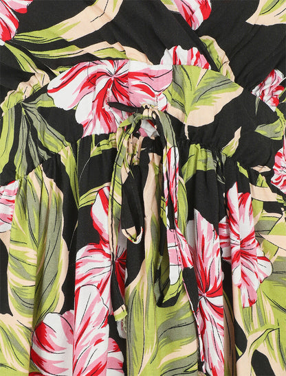 Robe à fines bretelles imprimé tropical - Noir - 3