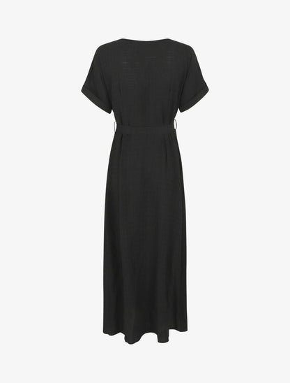 Robe longue évasée manches courtes - Noir - 2
