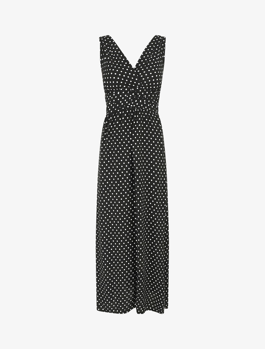 Robe longue empire à pois - Noir - 1