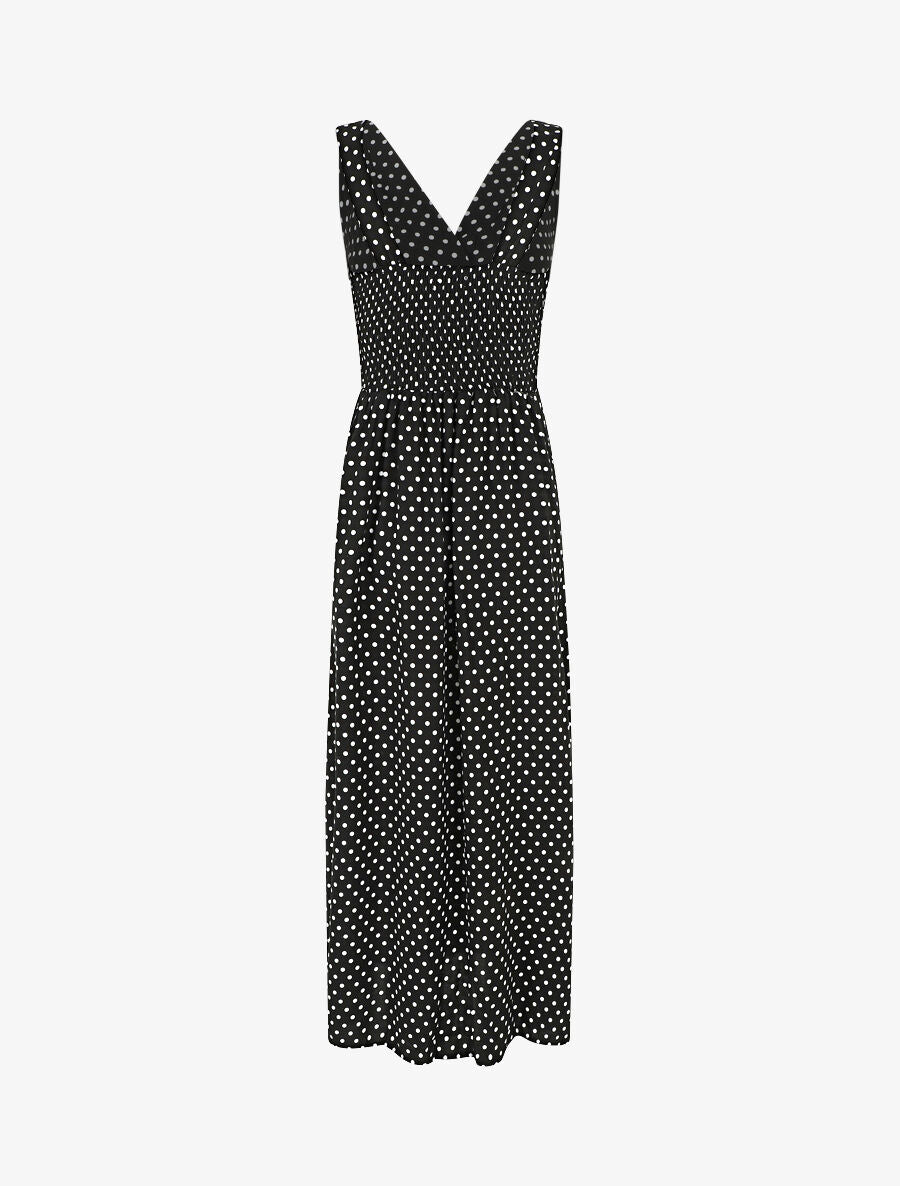Robe longue empire à pois - Noir - 2