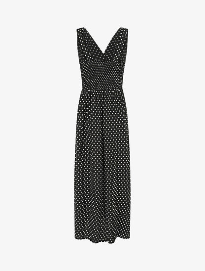 Robe longue empire à pois - Noir - 2