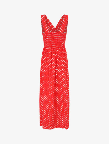 Robe longue empire à pois - Rouge - 2