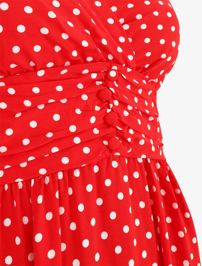 Robe longue empire à pois - Rouge - 3